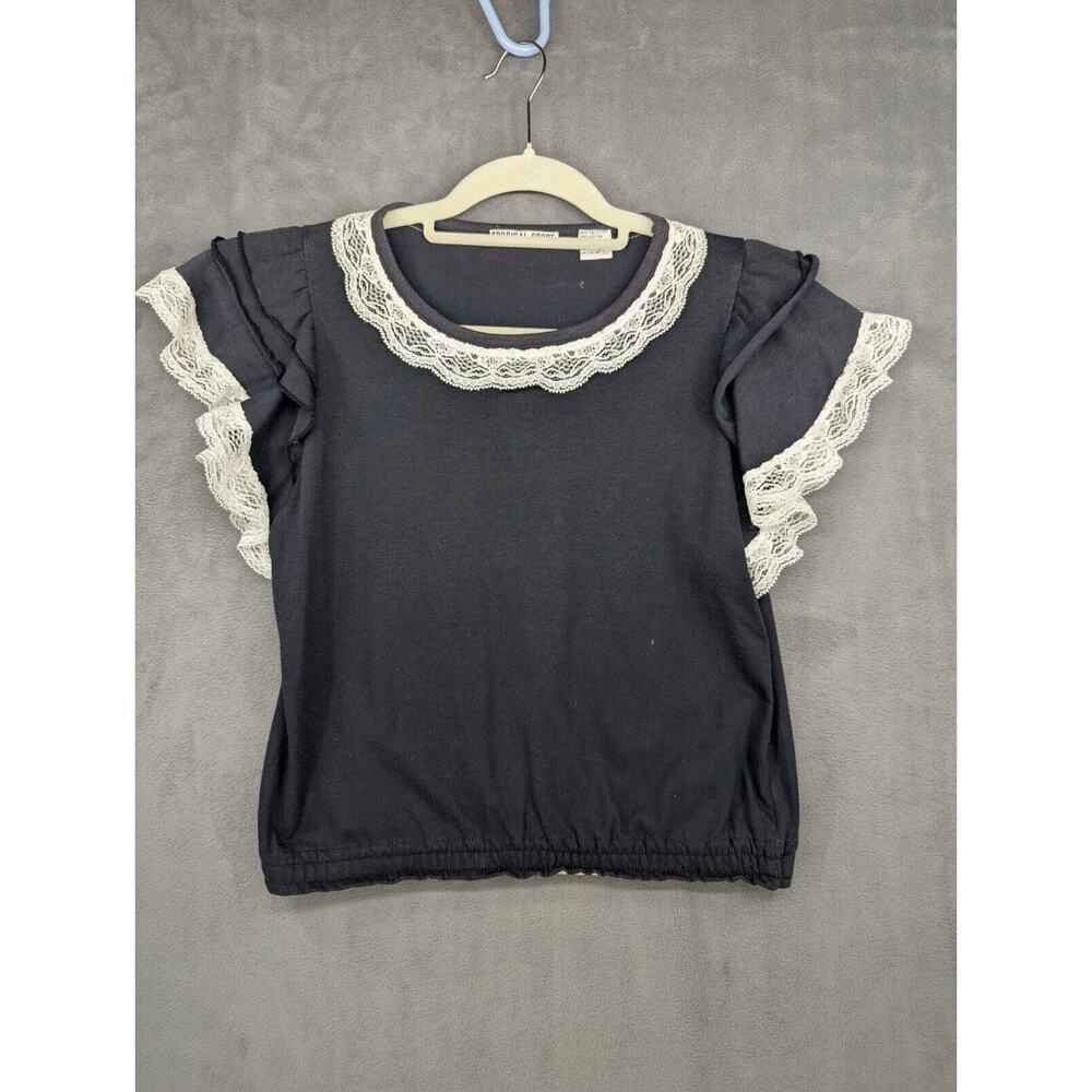 Tropical Sport Blouse Womens Large Black Lace Trim Vintage